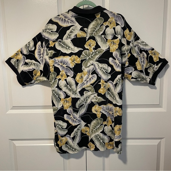 Vintage Tommy Bahama Leaf Floral Hawaiian Shirt Men’s L 100% Cotton Black Yellow - Picture 8 of 8